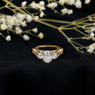 Certified Moissanite Three Stone Engagement Ring with Crossover Shank D-VS1 - Rosec Jewels