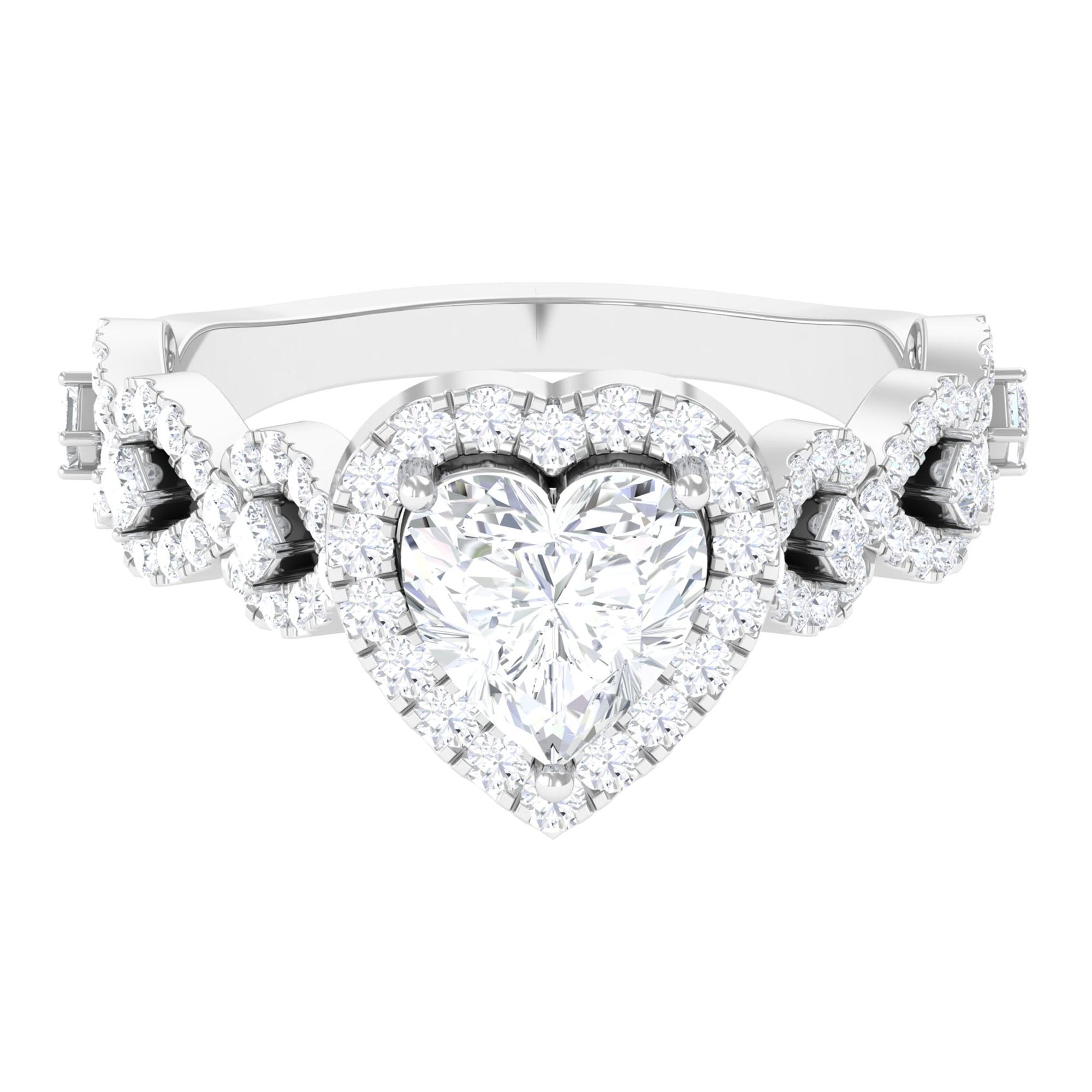 1.5 CT Heart Shape Moissanite Engagement Ring with Accent D-VS1 - Rosec Jewels