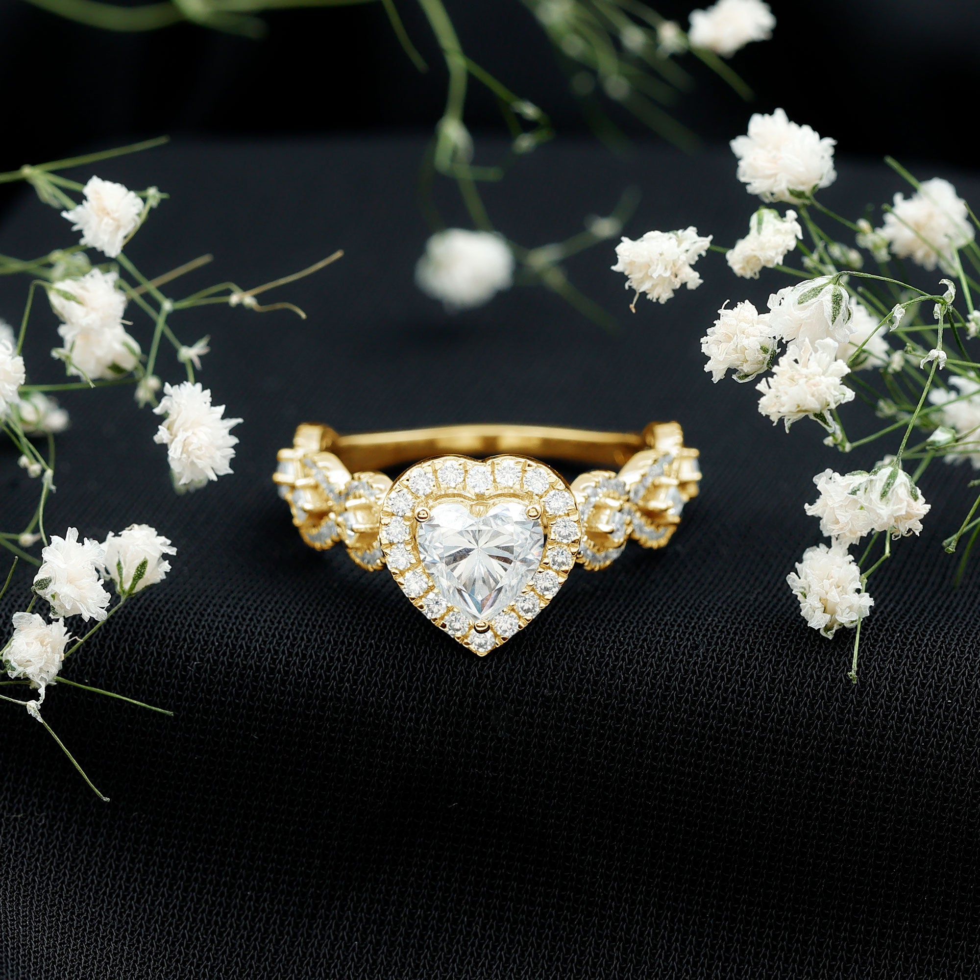 1.5 CT Heart Shape Moissanite Engagement Ring with Accent D-VS1 - Rosec Jewels