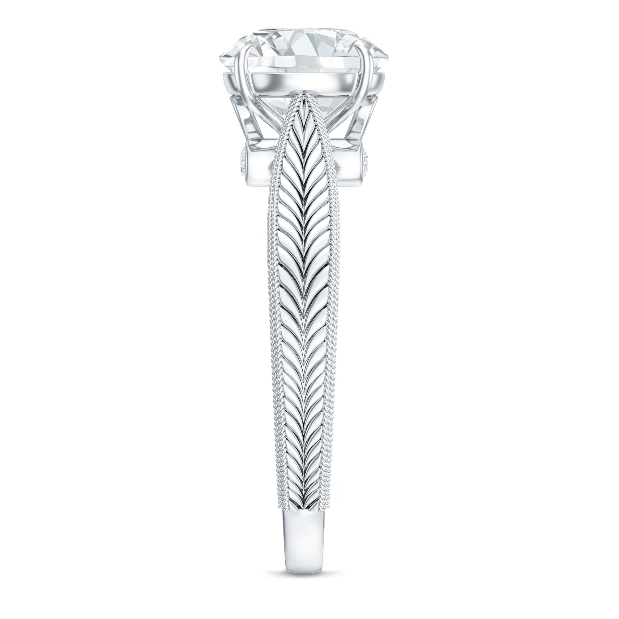 Claw Set Round Moissanite Engraved Engagement Ring D-VS1 - Rosec Jewels