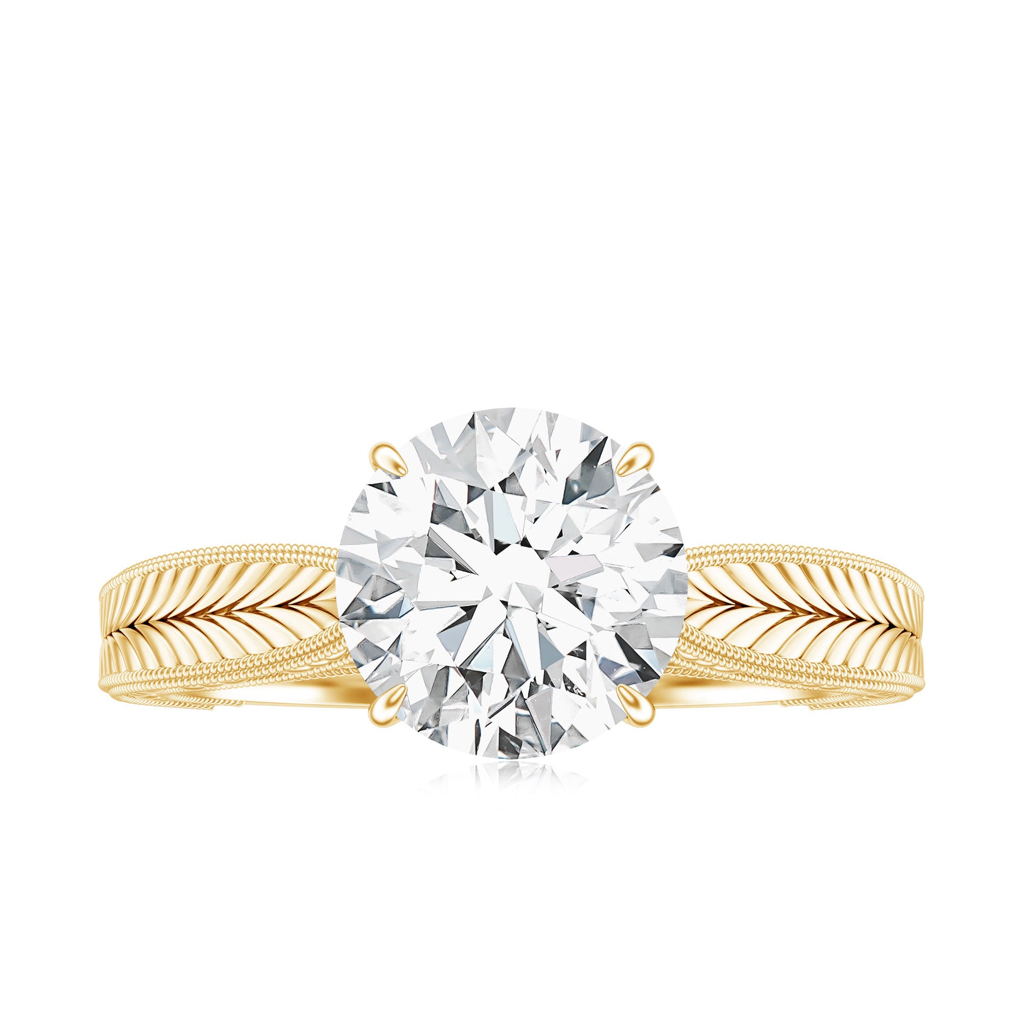 Claw Set Round Moissanite Engraved Engagement Ring D-VS1 - Rosec Jewels