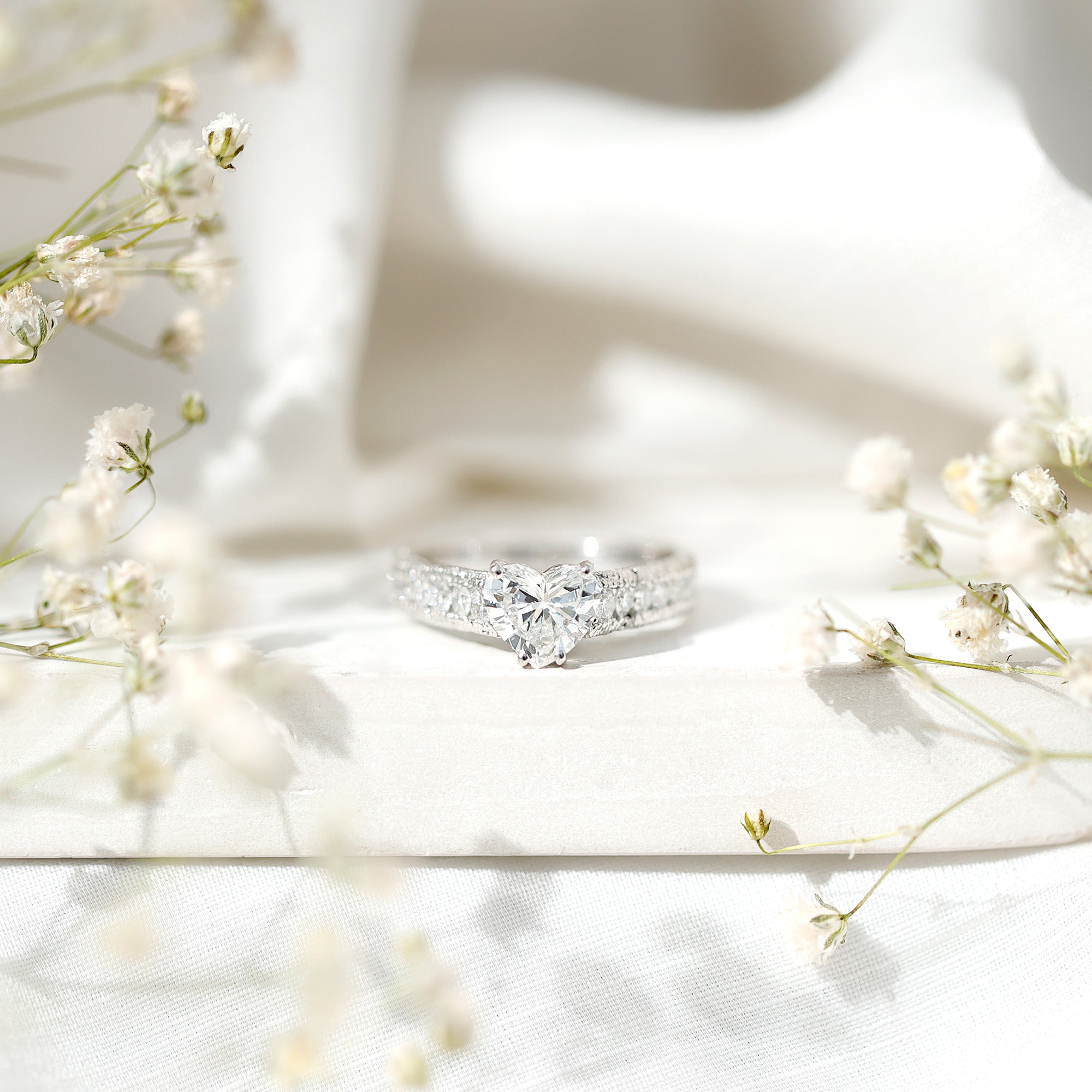 2 CT Moissanite Heart Engagement Ring with Beaded Details D-VS1 - Rosec Jewels