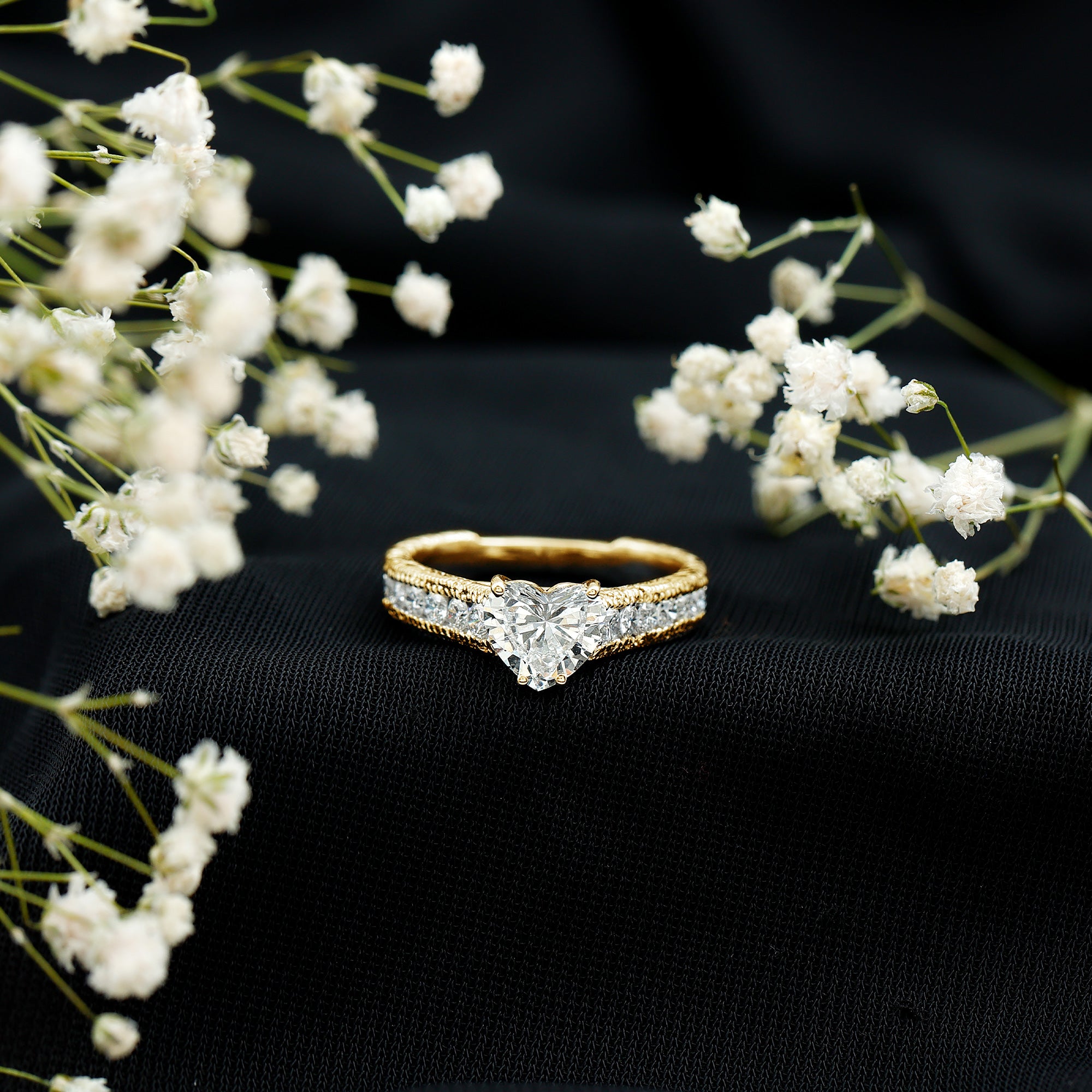 2 CT Moissanite Heart Engagement Ring with Beaded Details D-VS1 - Rosec Jewels