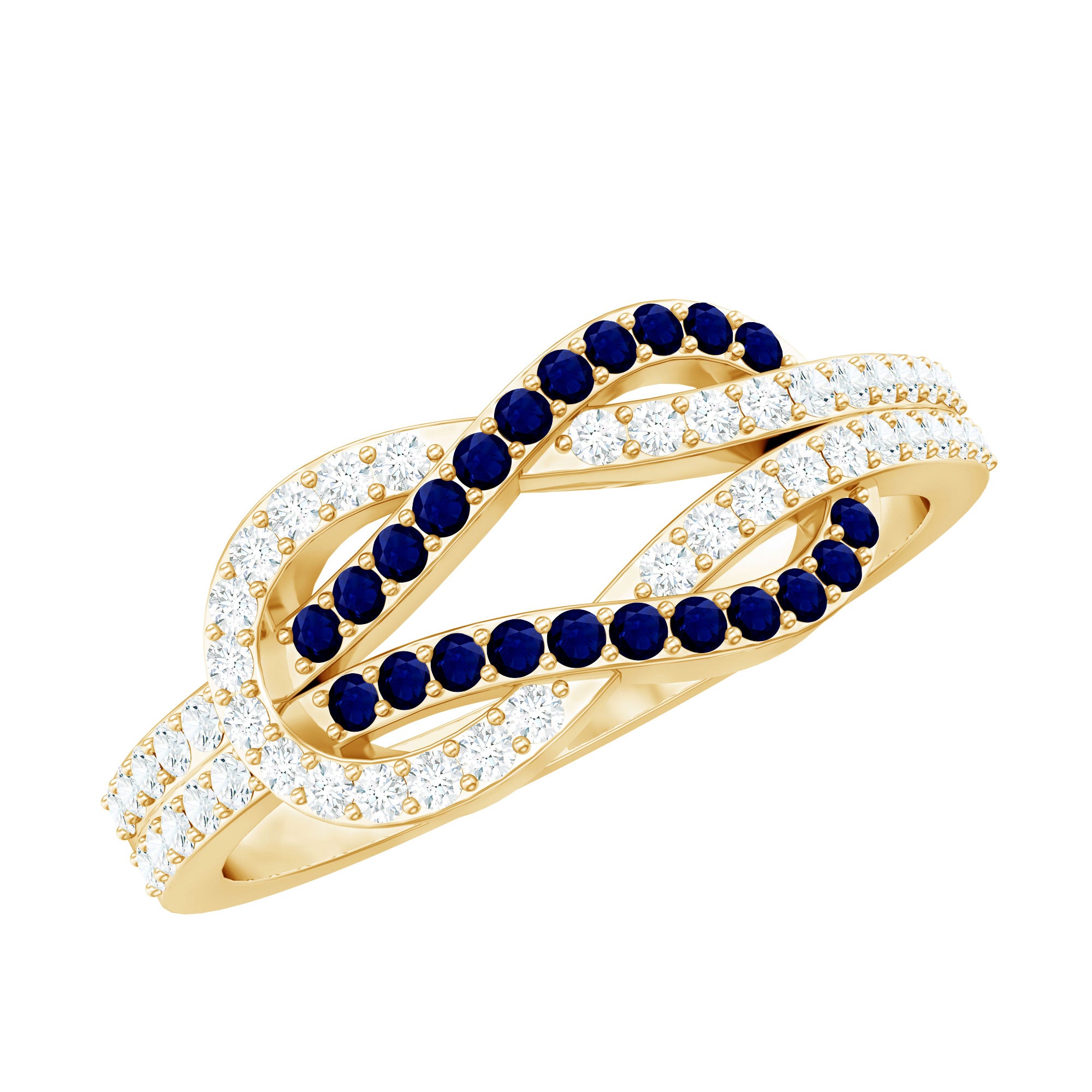 Natural Blue Sapphire Diamond Interlock Ring for Women AAA - Rosec Jewels