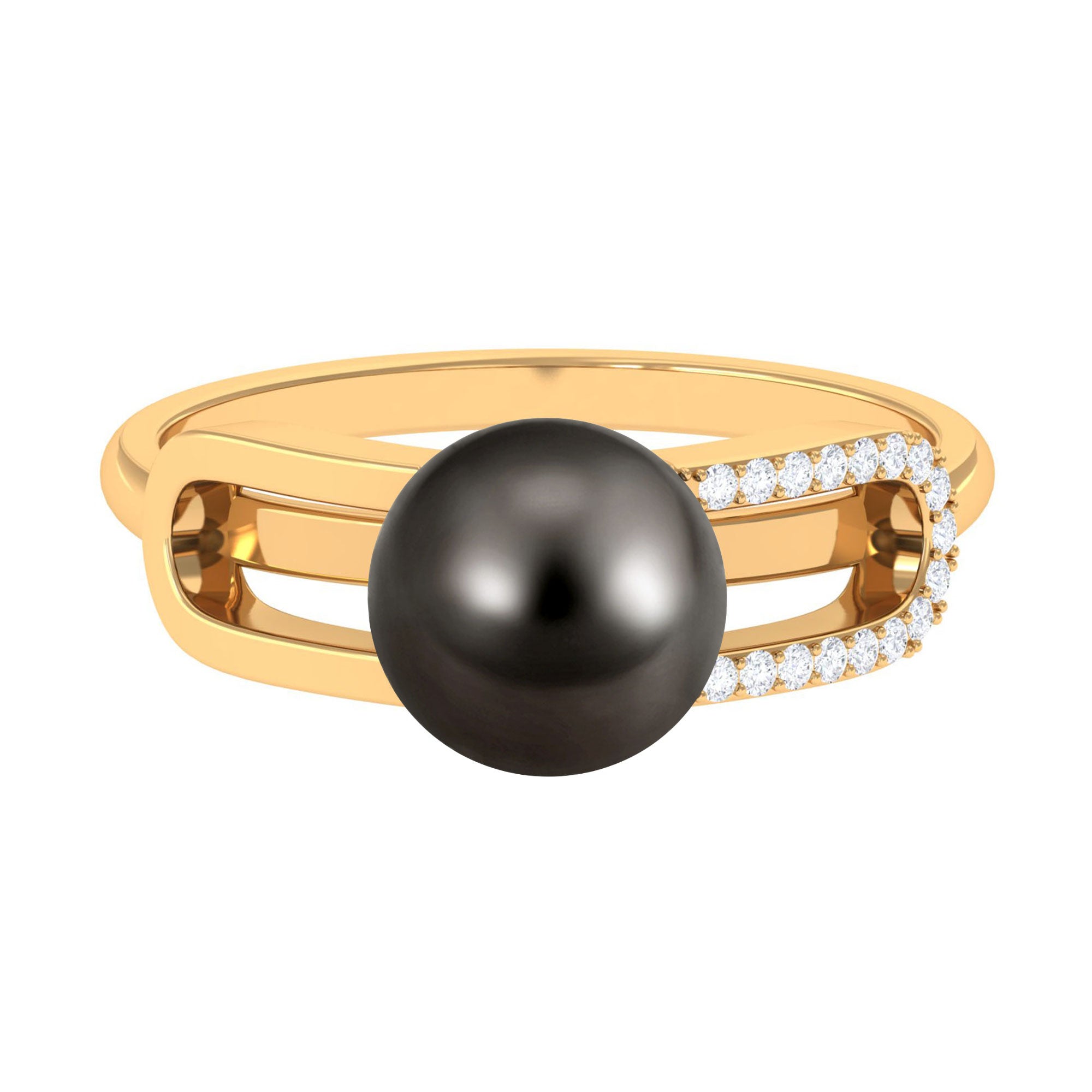 Split Shank Tahitian Pearl Solitaire Engagement Ring with Diamond AAA - Rosec Jewels