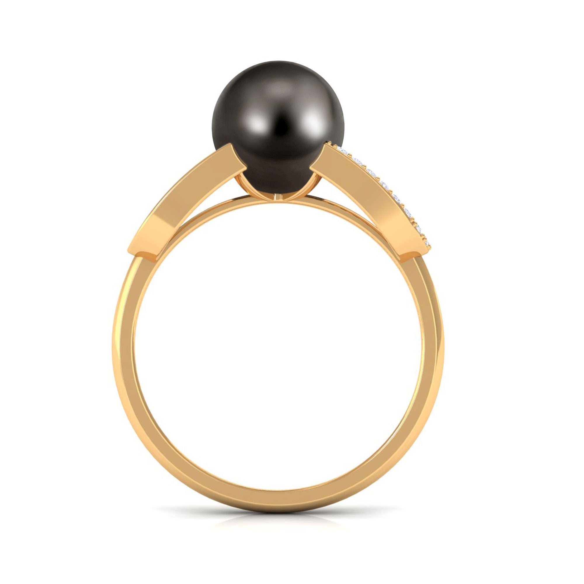Split Shank Tahitian Pearl Solitaire Engagement Ring with Diamond AAA - Rosec Jewels