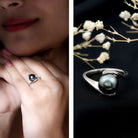 Tahitian Black Pearl Solitaire Bypass Engagement Ring AAA - Rosec Jewels