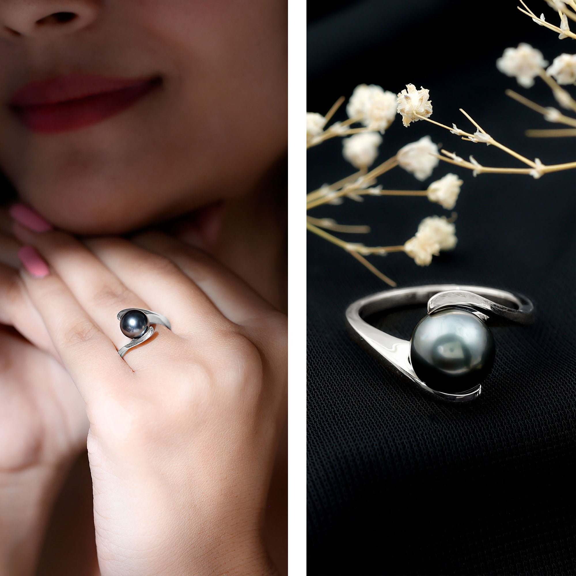 Rosec Jewels-Tahitian Black Pearl Solitaire Bypass Engagement Ring