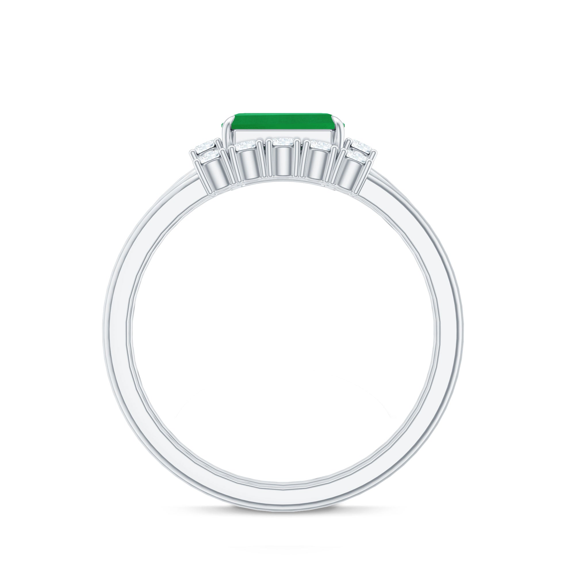 Natural Emerald Cut Emerald Diamond East West Engagement Ring and Wedding Band Set AAA - Rosec Jewels