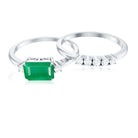 Natural Emerald Cut Emerald Diamond East West Engagement Ring and Wedding Band Set AAA - Rosec Jewels