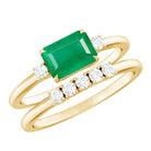 Natural Emerald Cut Emerald Diamond East West Engagement Ring and Wedding Band Set AAA - Rosec Jewels