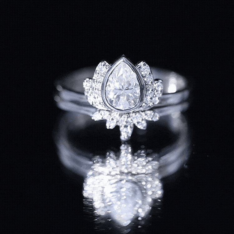 Rosec Jewels-Certified Moissanite Lotus Flower Bridal Ring Set