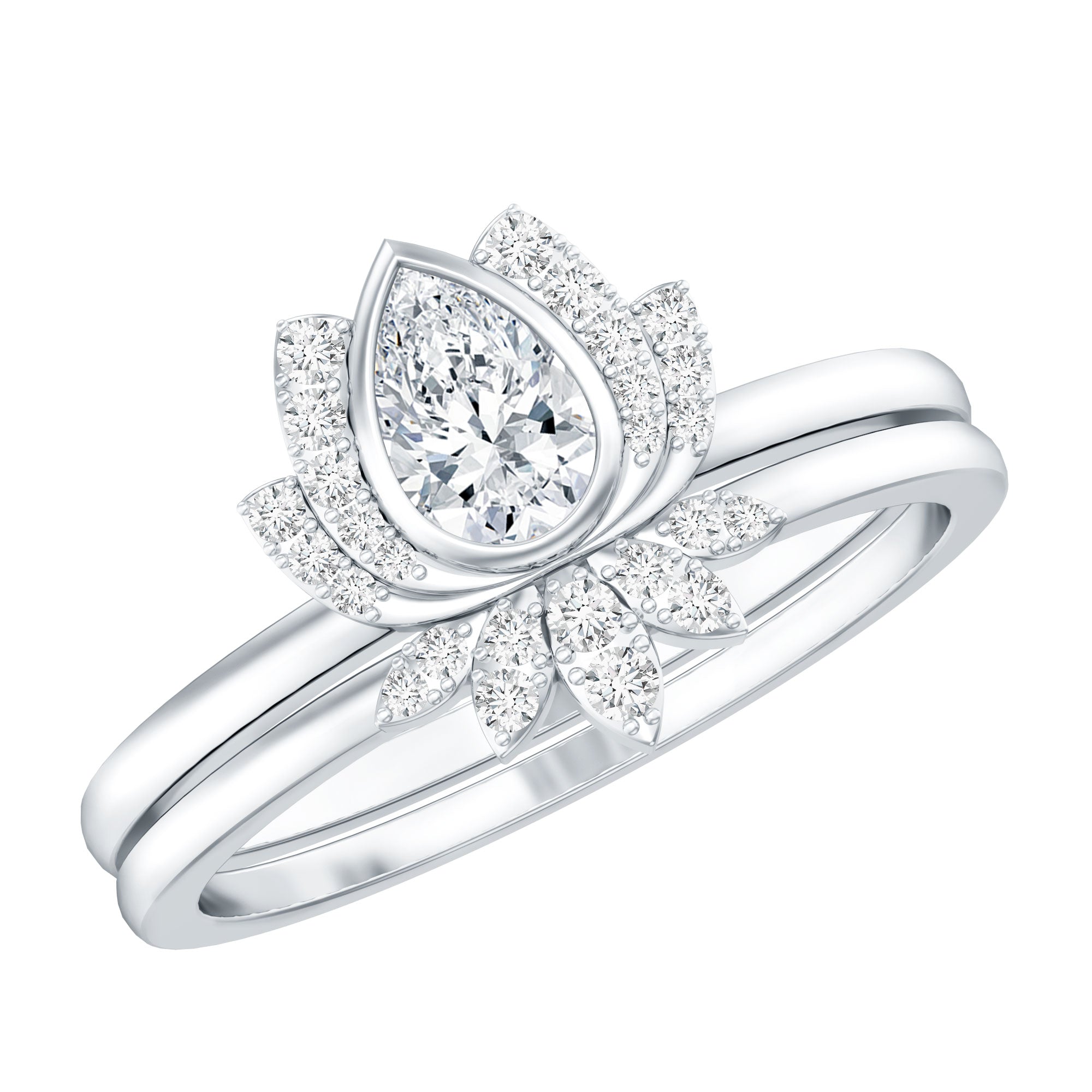 Rosec Jewels-Certified Moissanite Lotus Flower Bridal Ring Set