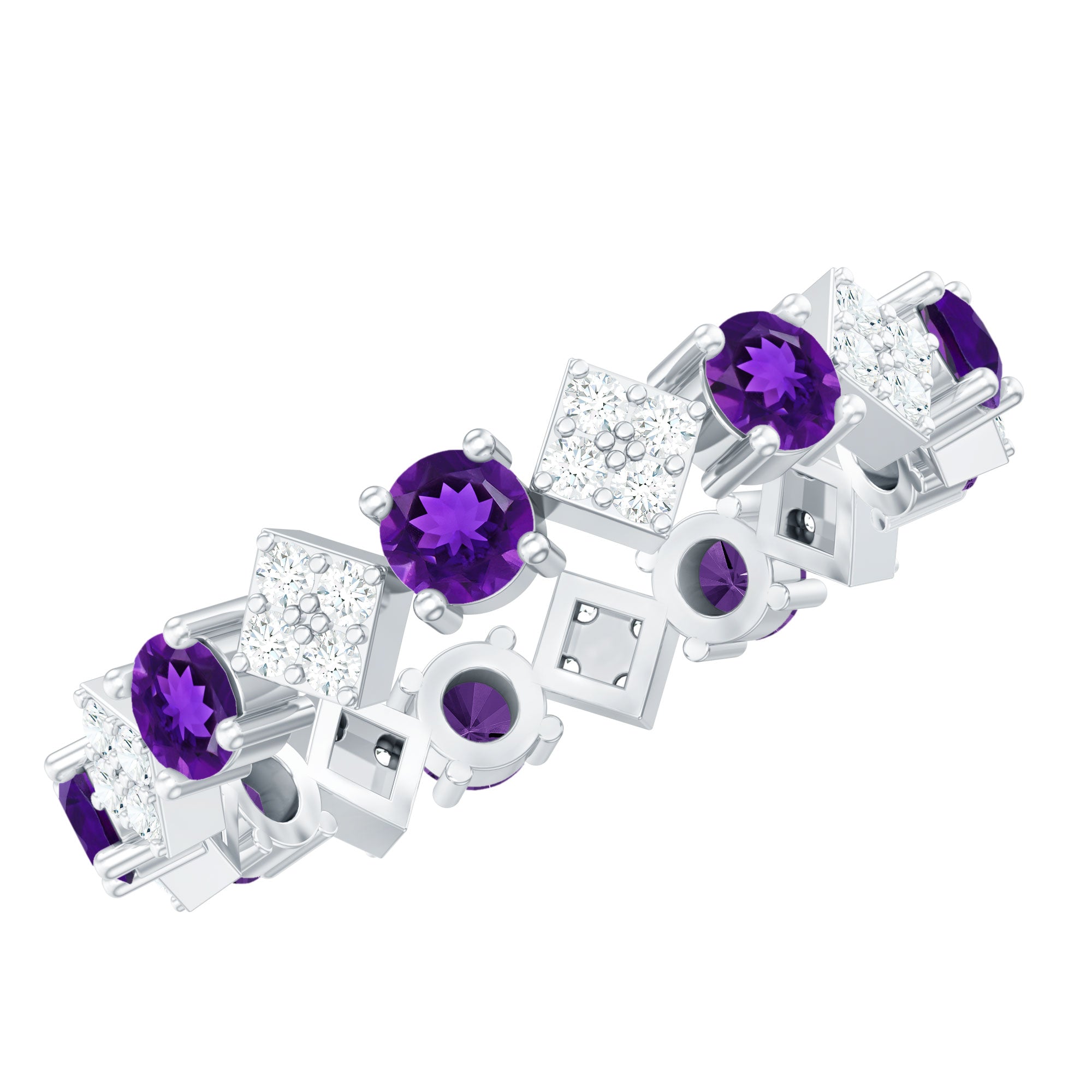 Natural Amethyst Diamond Eternity Ring for Women AAA - Rosec Jewels