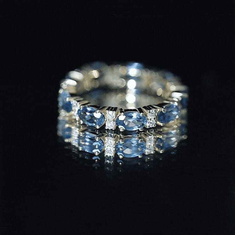 Oval Cut London Blue Topaz Full Eternity Band with Diamond AAA - Rosec Jewels