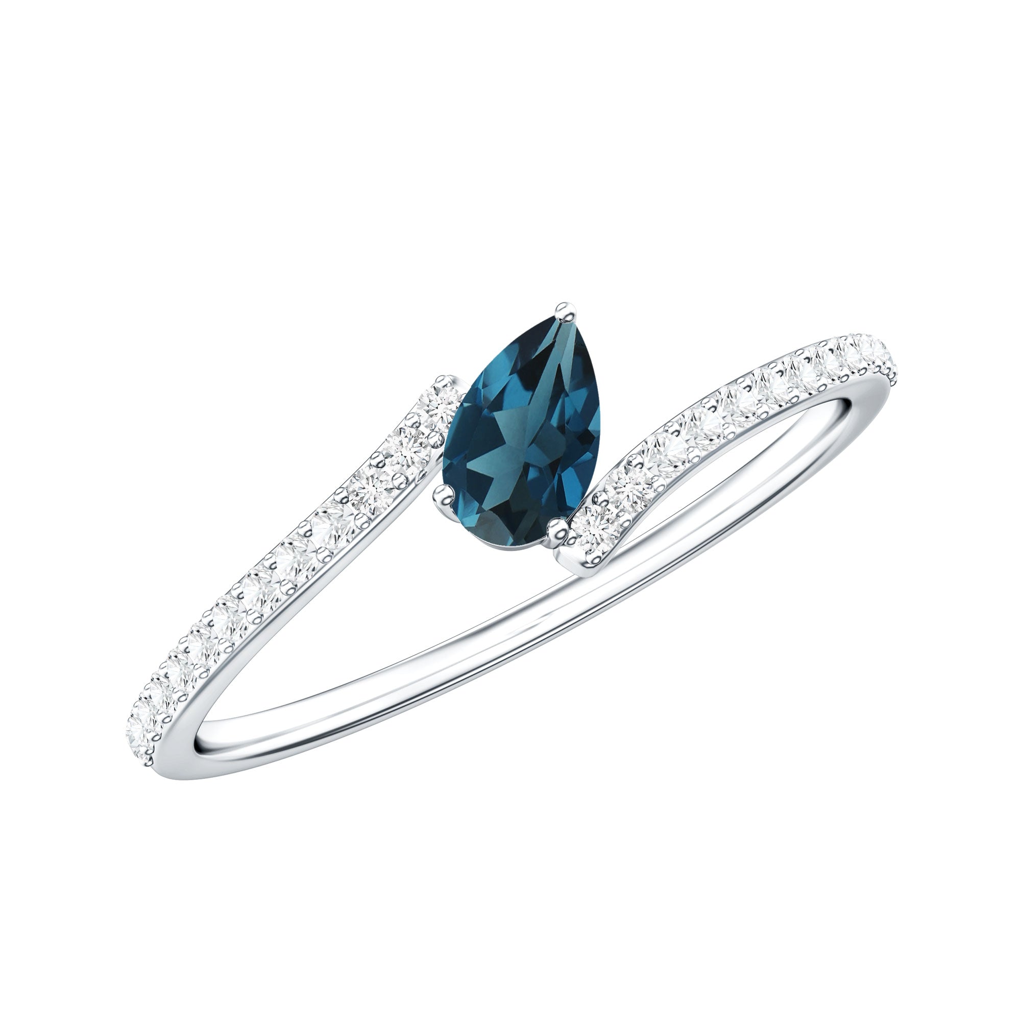 Rosec Jewels-Genuine London Blue Topaz Promise Ring with Diamond