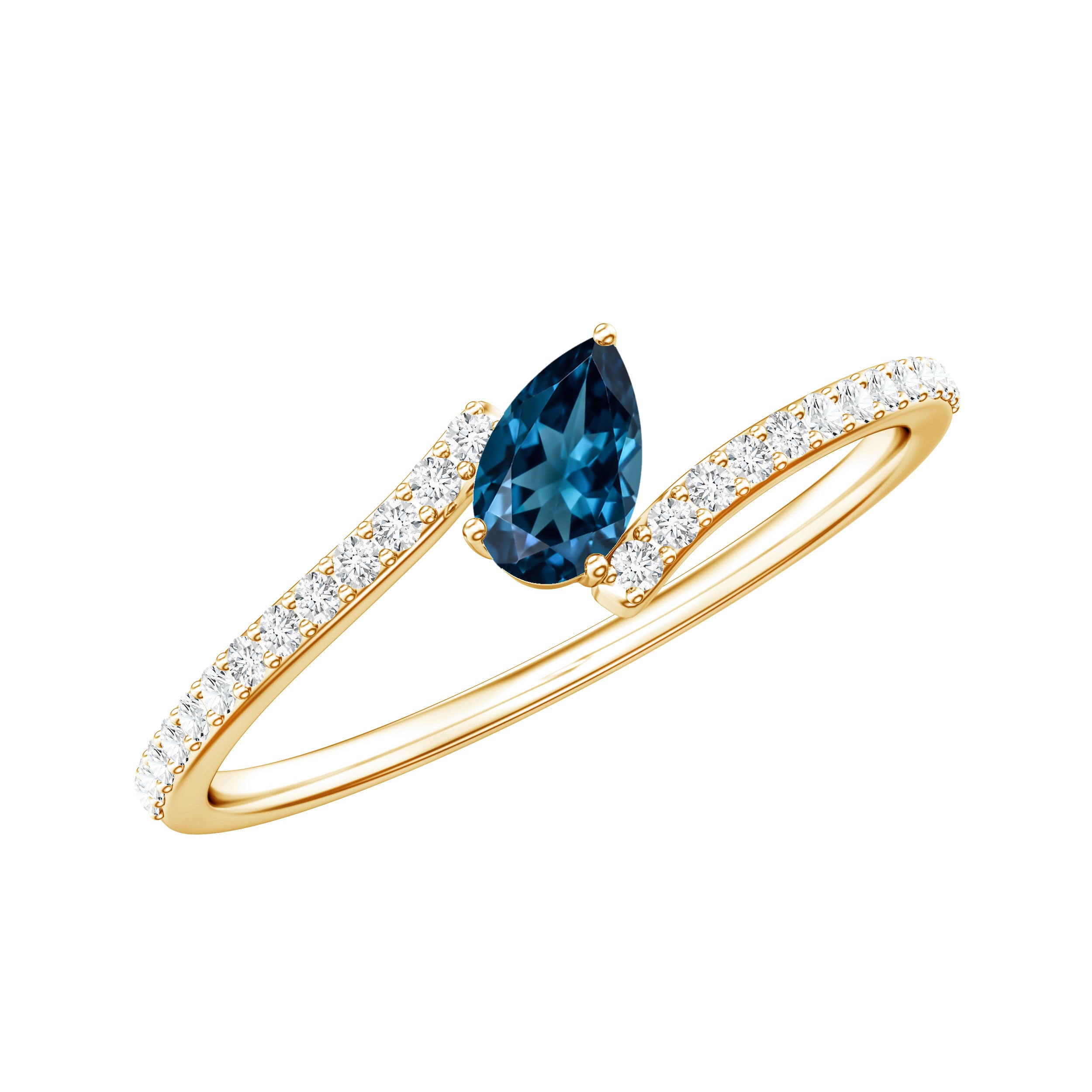 Genuine London Blue Topaz Promise Ring with Diamond AAA - Rosec Jewels