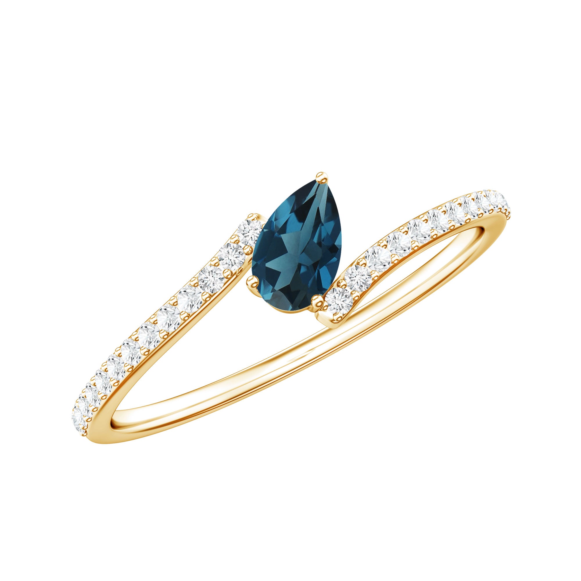 Rosec Jewels-Genuine London Blue Topaz Promise Ring with Diamond