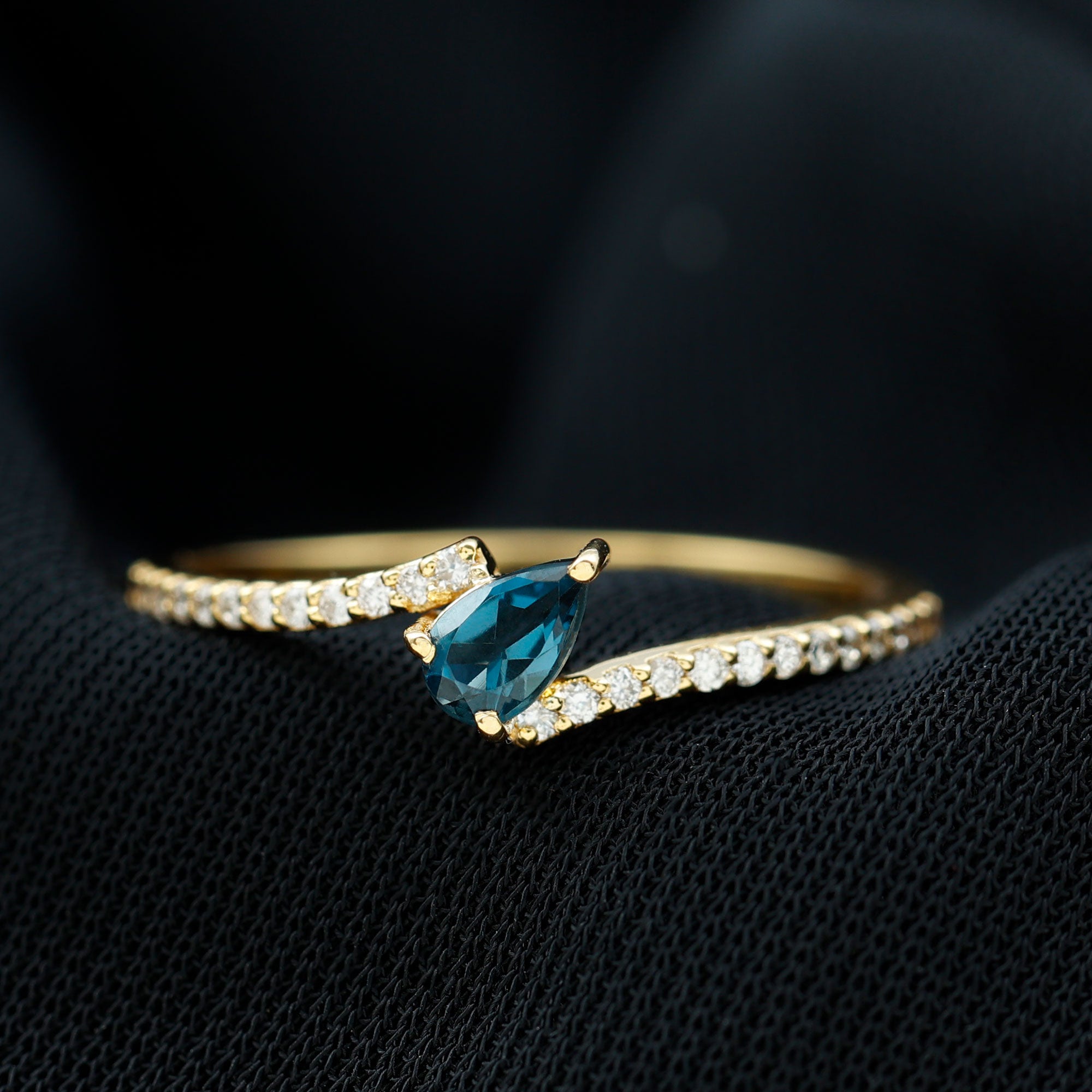 Rosec Jewels-Genuine London Blue Topaz Promise Ring with Diamond