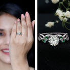 Lab Grown Diamond Engagement Ring With Emerald Lab - ( EF-VS ) - Rosec Jewels