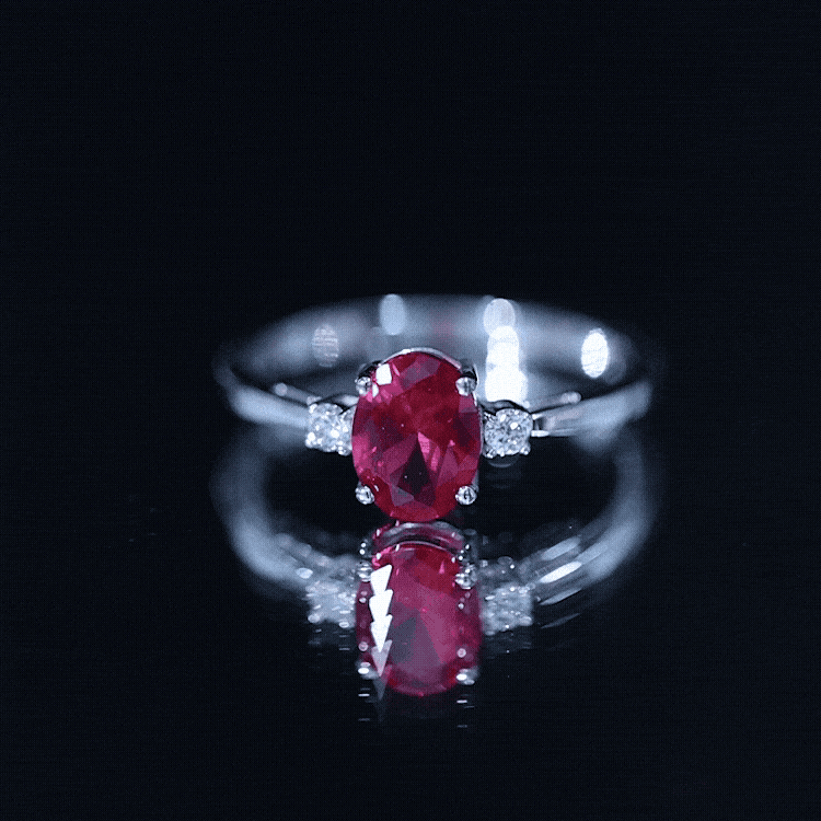 Classic Lab Grown Ruby Oval Engagement Ring With Diamond AAAA - Rosec Jewels