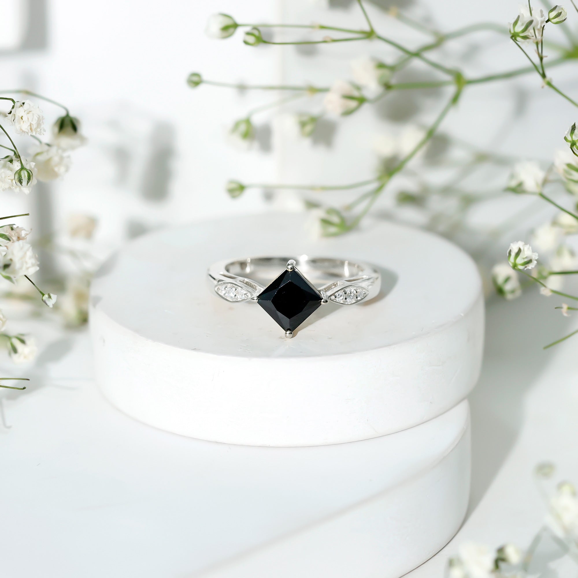 Certified 1 Carat Princess Cut Lab Grown Black and White Diamond Engagement Ring AAAA ( Synthetic ) - Rosec Jewels