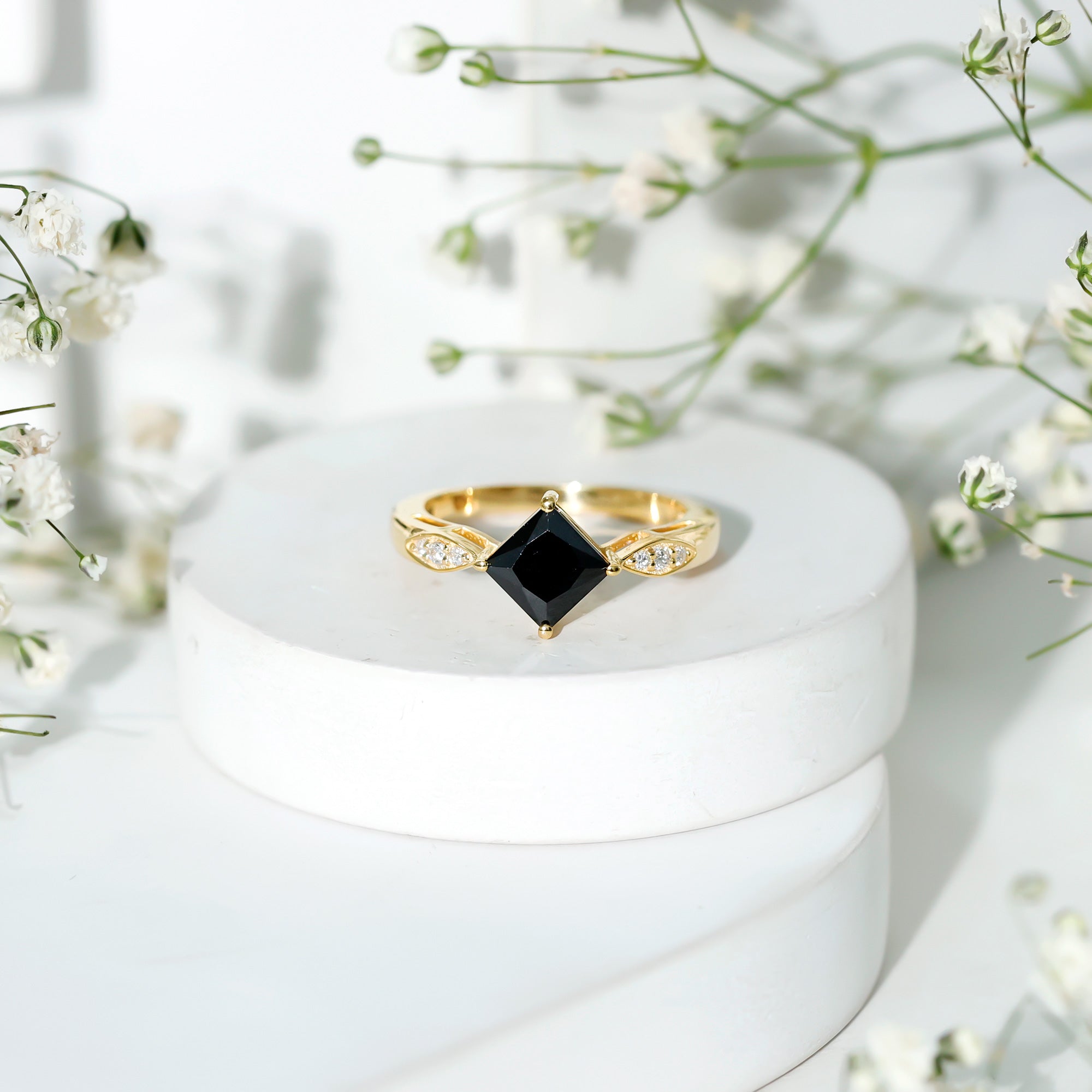 Certified 1 Carat Princess Cut Lab Grown Black and White Diamond Engagement Ring AAAA ( Synthetic ) - Rosec Jewels