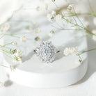 Oval Cut 7X9 MM Moissanite Double Halo Engagement Ring D-VS1 - Rosec Jewels