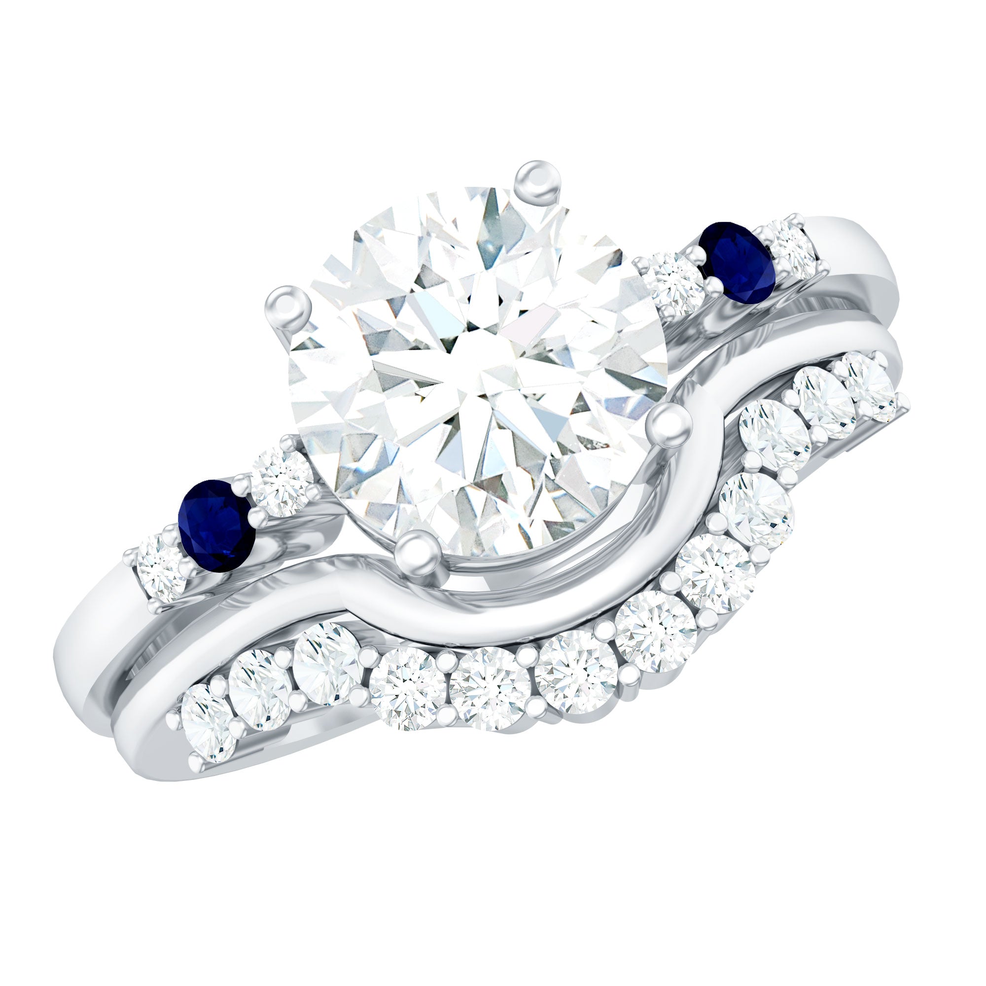 Certified 8MM Moissanite Engagement Ring With Wedding Band