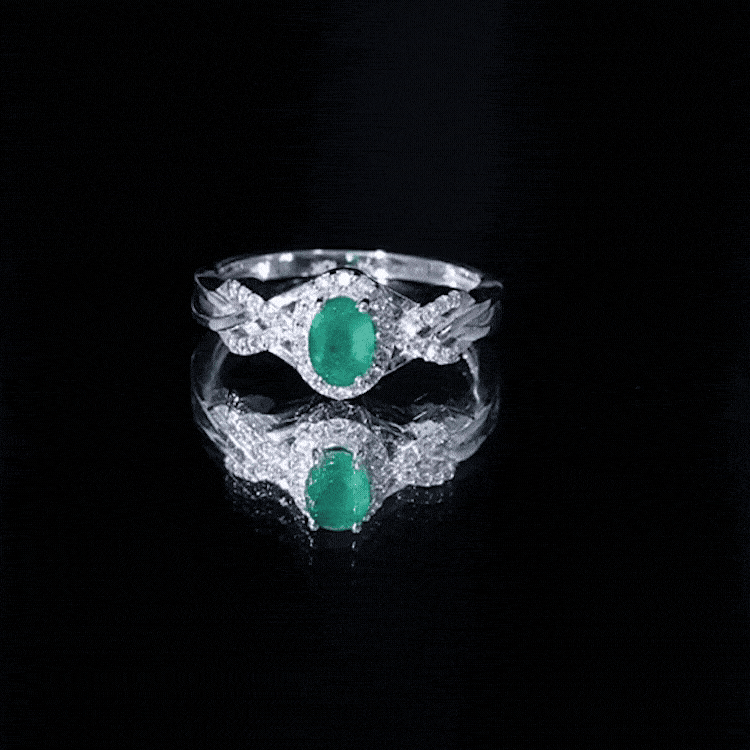 Designer Emerald Oval Engagement Ring with Diamond Halo AAA - Rosec Jewels