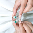 Designer Emerald Oval Engagement Ring with Diamond Halo AAA - Rosec Jewels