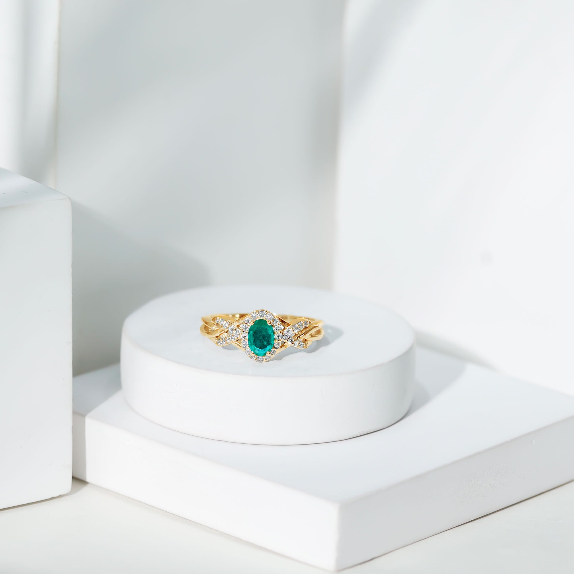 Designer Emerald Oval Engagement Ring with Diamond Halo AAA - Rosec Jewels