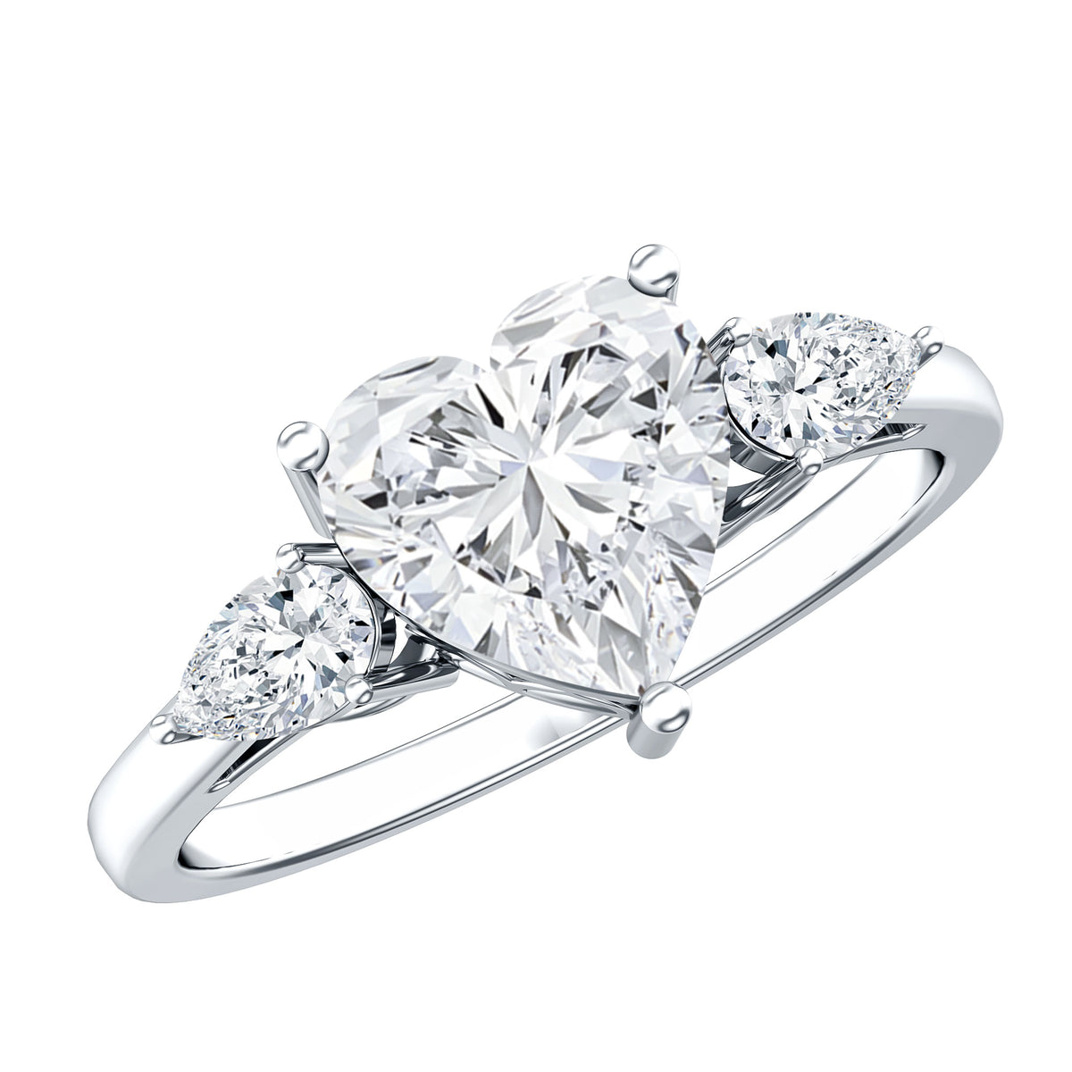 IGI Certified 2 Carat Lab Grown Diamond Heart Engagement Ring with Side Stones Lab - ( E-VS1 ) - Rosec Jewels