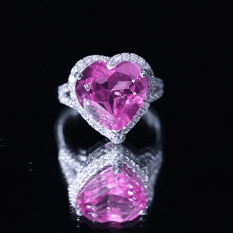 5.6 Carat Lab Created Pink Sapphire Heart Engagement Ring with Diamond Halo AAAA - Rosec Jewels