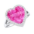 5.6 Carat Lab Created Pink Sapphire Heart Engagement Ring with Diamond Halo AAAA - Rosec Jewels