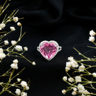 5.6 Carat Lab Created Pink Sapphire Heart Engagement Ring with Diamond Halo AAAA - Rosec Jewels