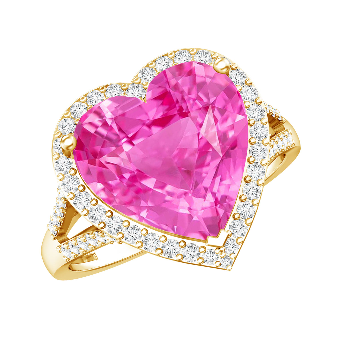 5.6 Carat Lab Created Pink Sapphire Heart Engagement Ring with Diamond Halo AAAA - Rosec Jewels