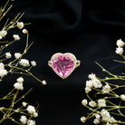 5.6 Carat Lab Created Pink Sapphire Heart Engagement Ring with Diamond Halo AAAA - Rosec Jewels