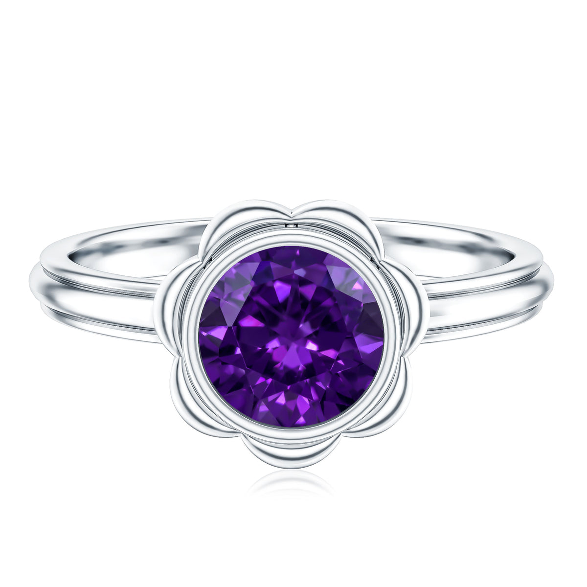 1.2 Carat Amethyst Engagement Ring in Bezel Setting AAA - Rosec Jewels