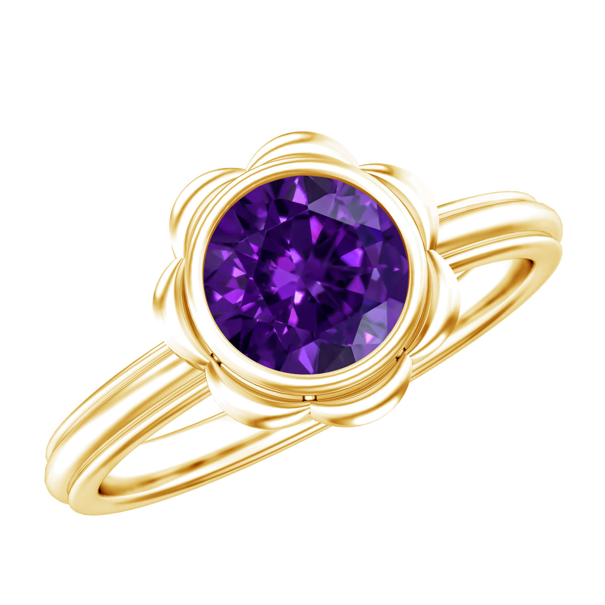 1.2 Carat Amethyst Engagement Ring in Bezel Setting AAA - Rosec Jewels