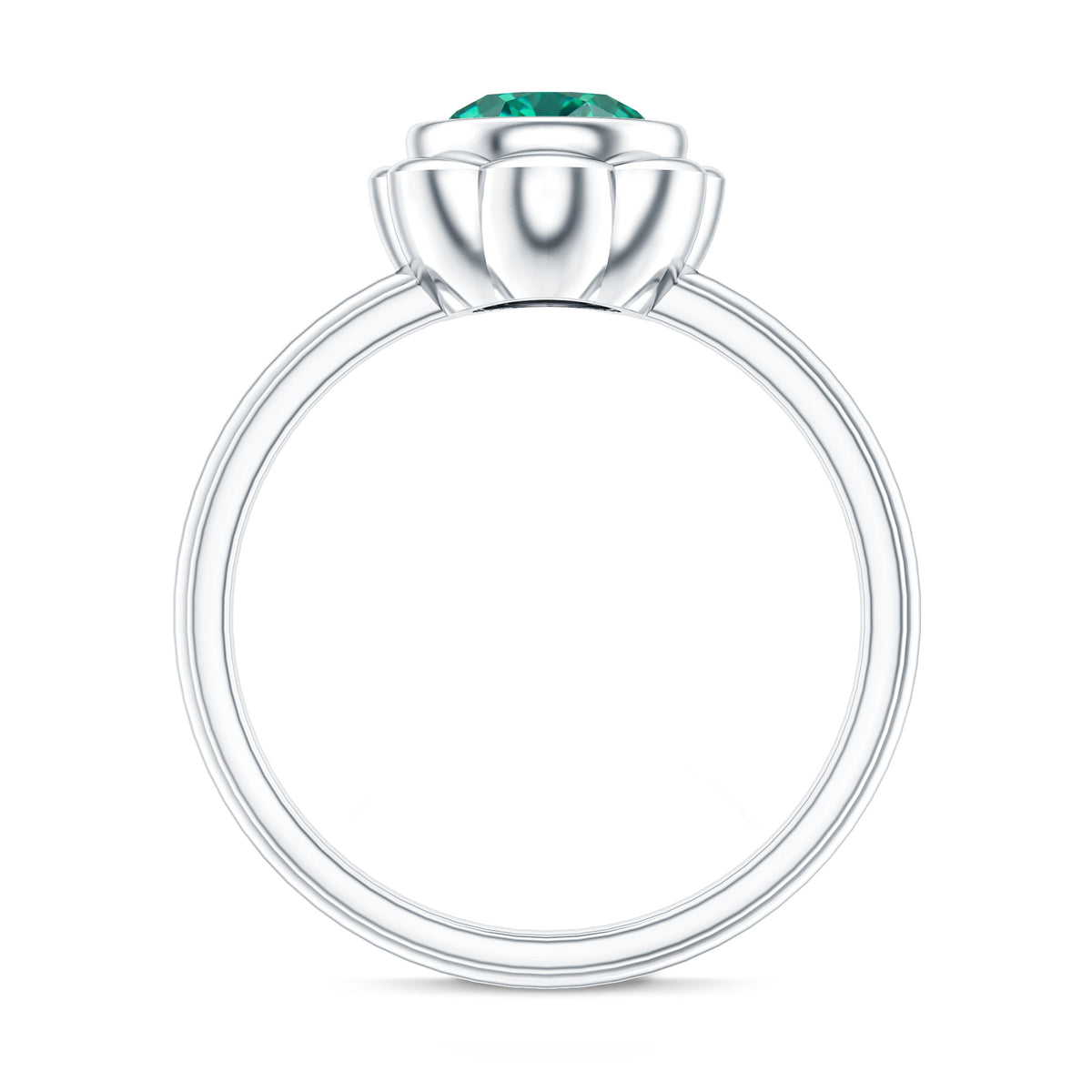 Bezel Set Lab Created Emerald Solitaire Engagement Ring AAAA - Rosec Jewels