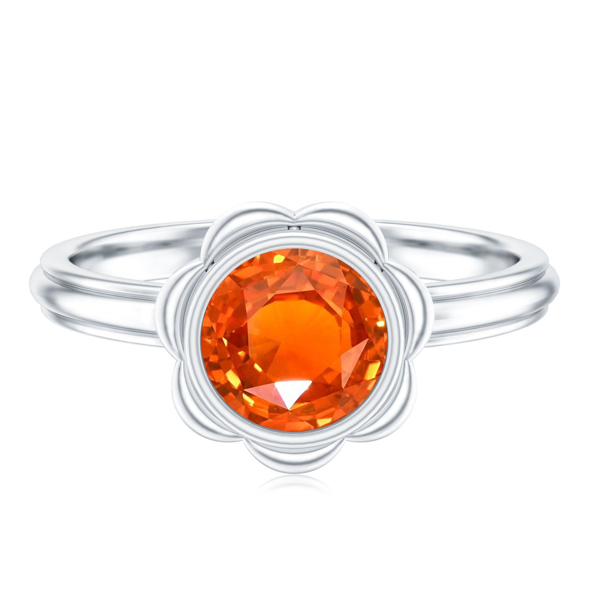 Rosec Jewels-1.5 Carat Lab Grown Orange Sapphire Bezel Set Engagement Ring
