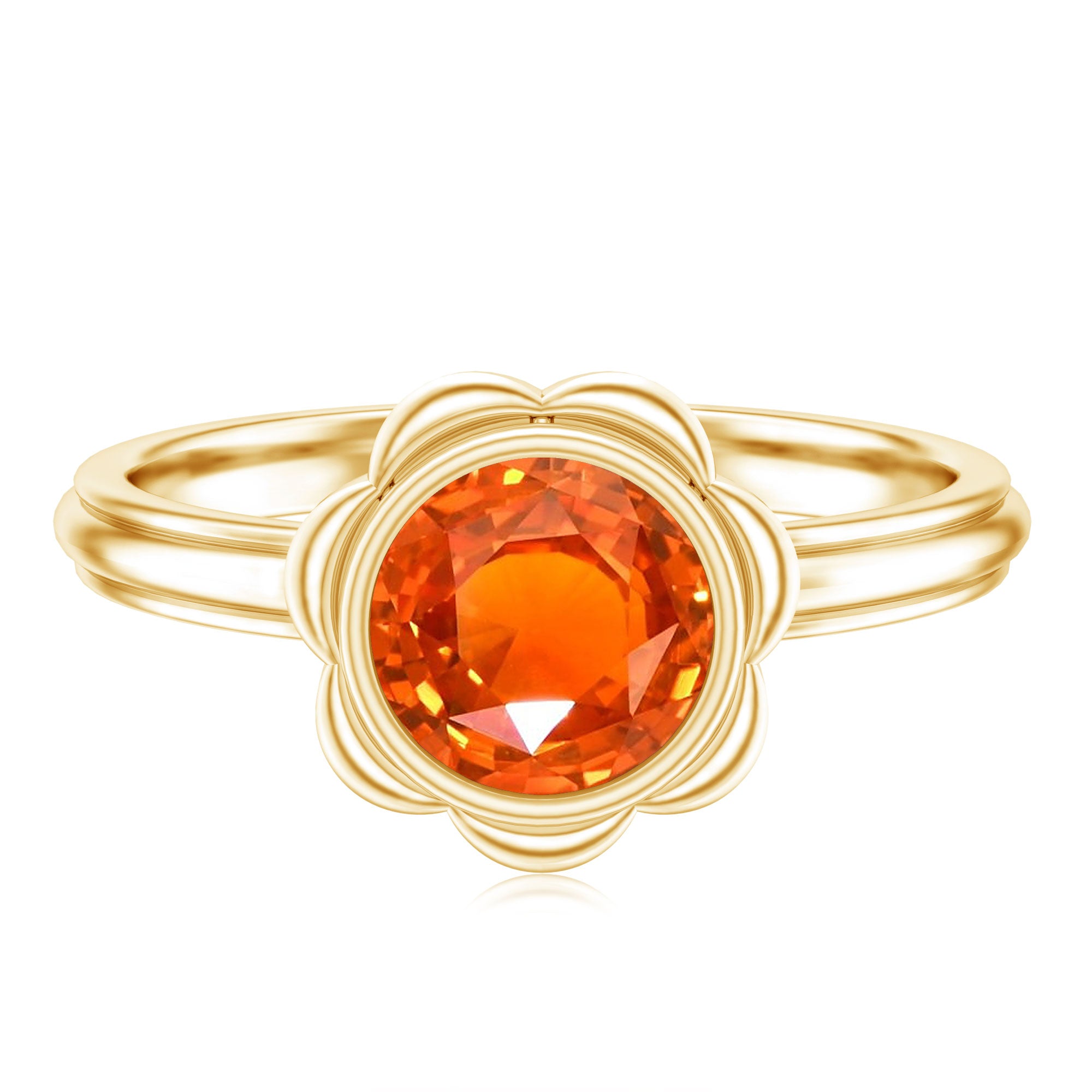 Rosec Jewels-1.5 Carat Lab Grown Orange Sapphire Bezel Set Engagement Ring