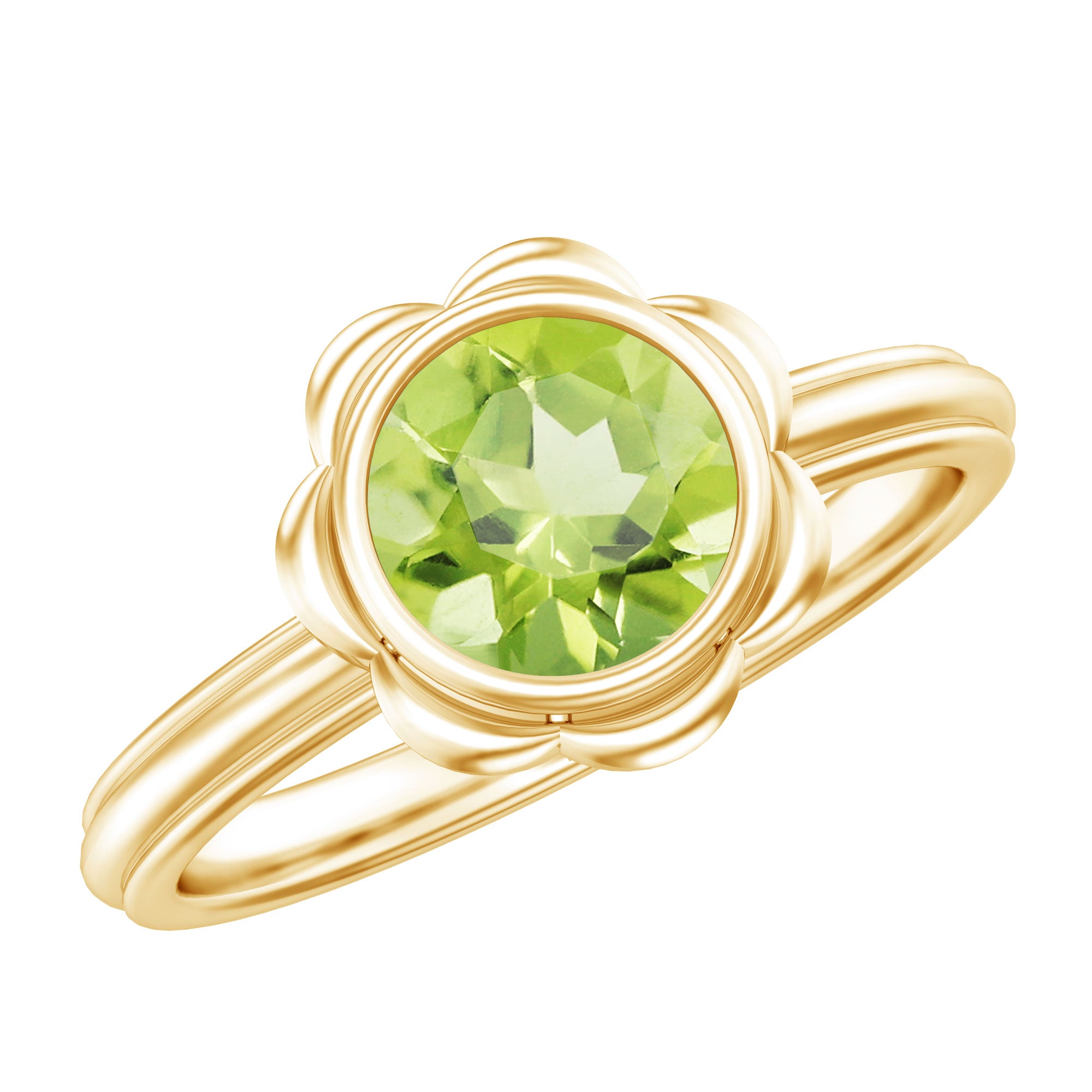Rosec Jewels-Bezel Set 1.2 Carat Peridot Engagement Ring for Women