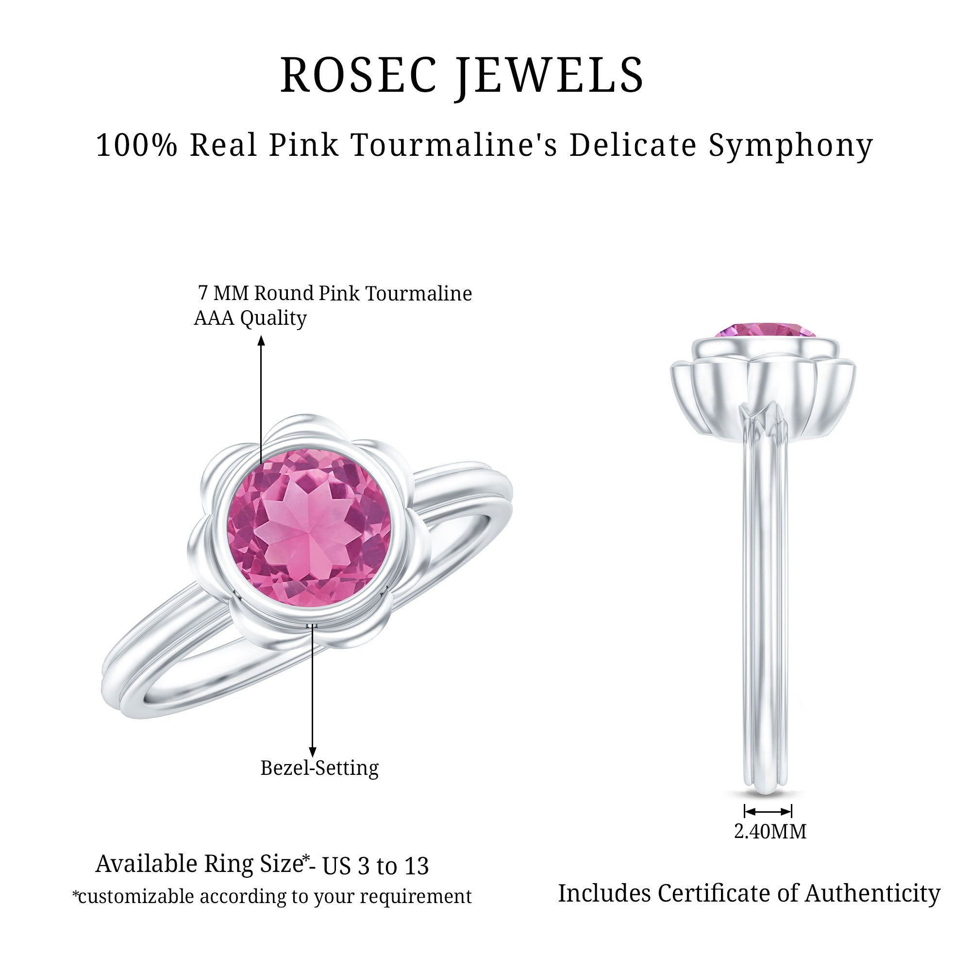 Rosec Jewels-1 Carat Round Pink Tourmaline Flower Engagement Ring
