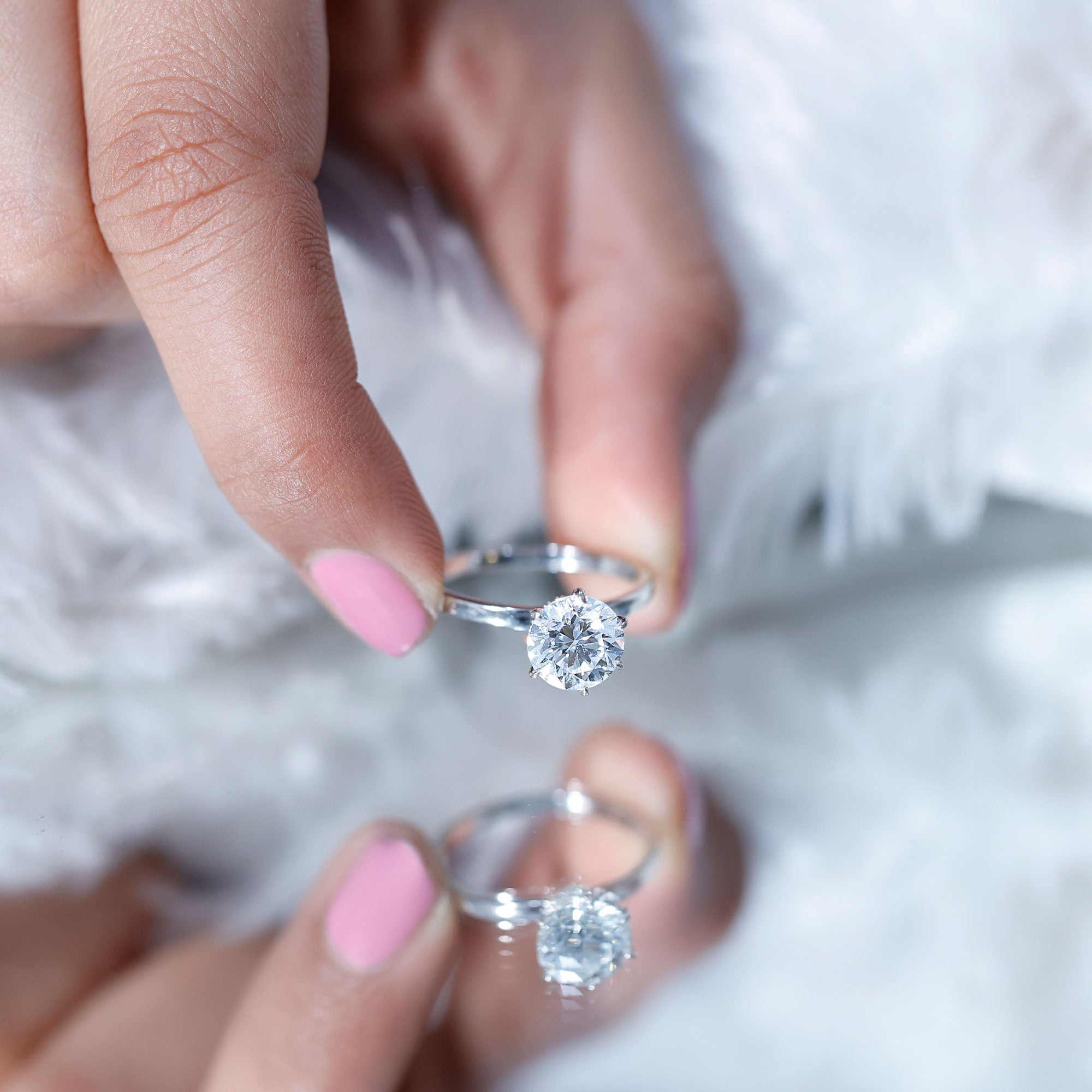 2 Carat Lab Grown Diamond Solitaire Engagement Ring with Hidden Halo Lab - ( EF-VS ) - Rosec Jewels
