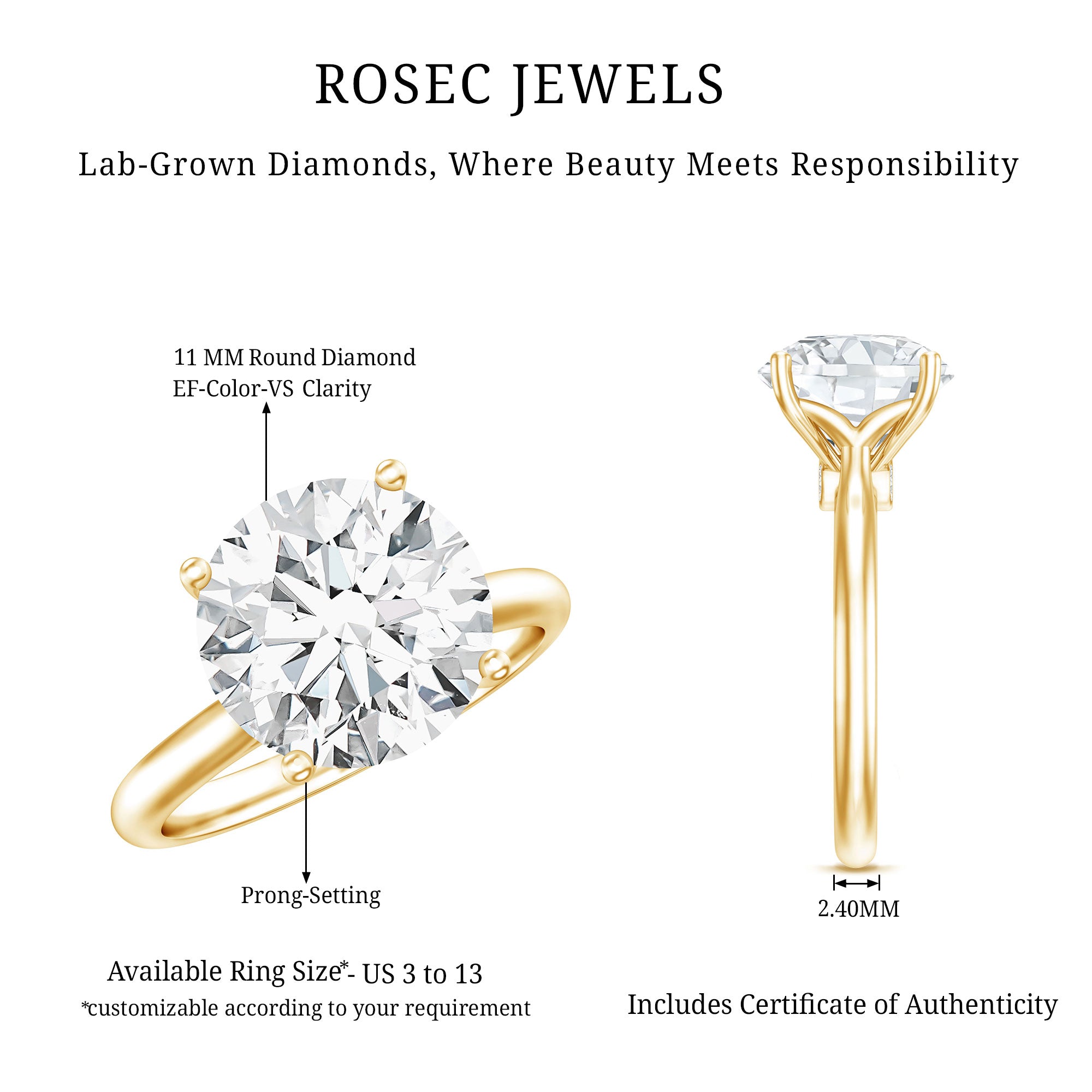 Rosec Jewels-Lab Grown Diamond 5 Carat Engagement Ring with IGI Certificate
