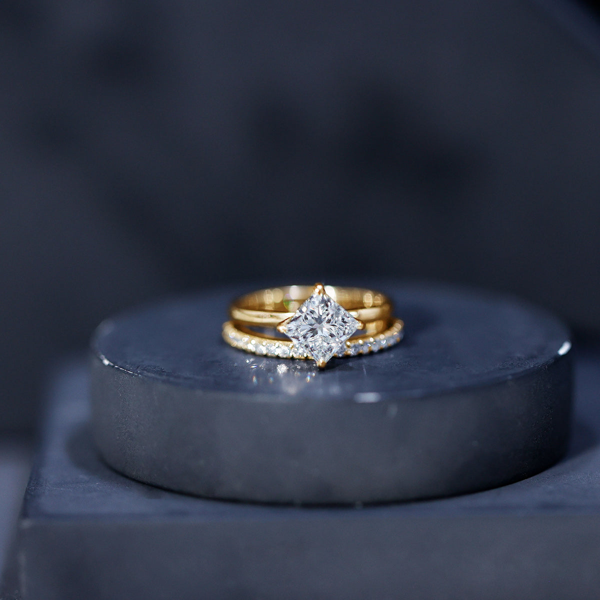 Princess Cut Lab Grown Diamond Ring With Wedding Band Lab - ( EF-VS ) - Rosec Jewels