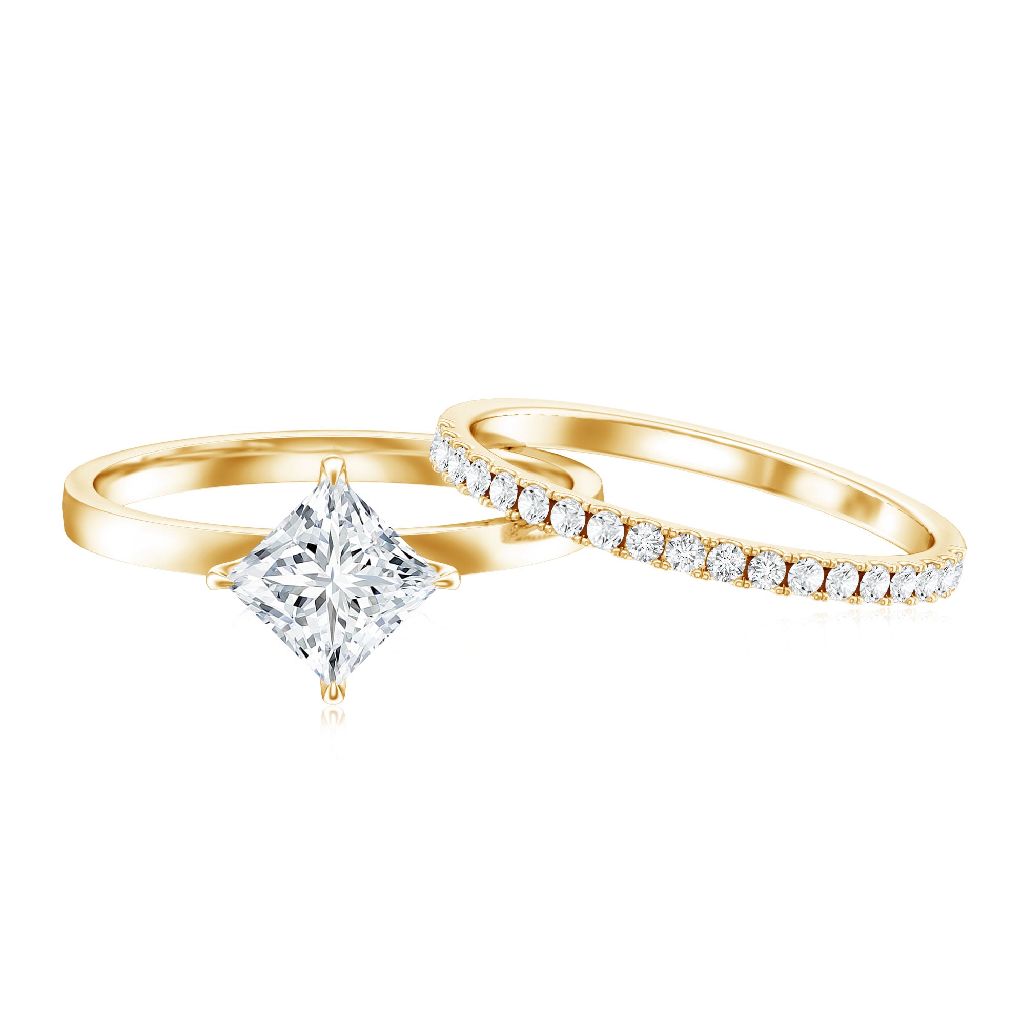 Princess Cut Lab Grown Diamond Ring With Wedding Band Lab - ( EF-VS ) - Rosec Jewels