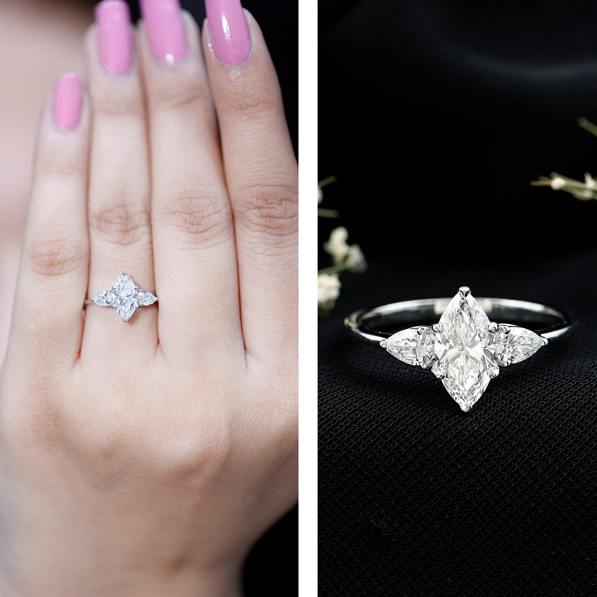 IGI Certified Lab Grown Diamond Three Stone Engagement Ring for Women Lab - ( E-VS1 ) - Rosec Jewels